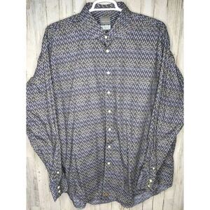 THOMAS DEAN 3XLT Shirt Tall Gray Purple Blue Geometric‎ Flip Cuff Button Up